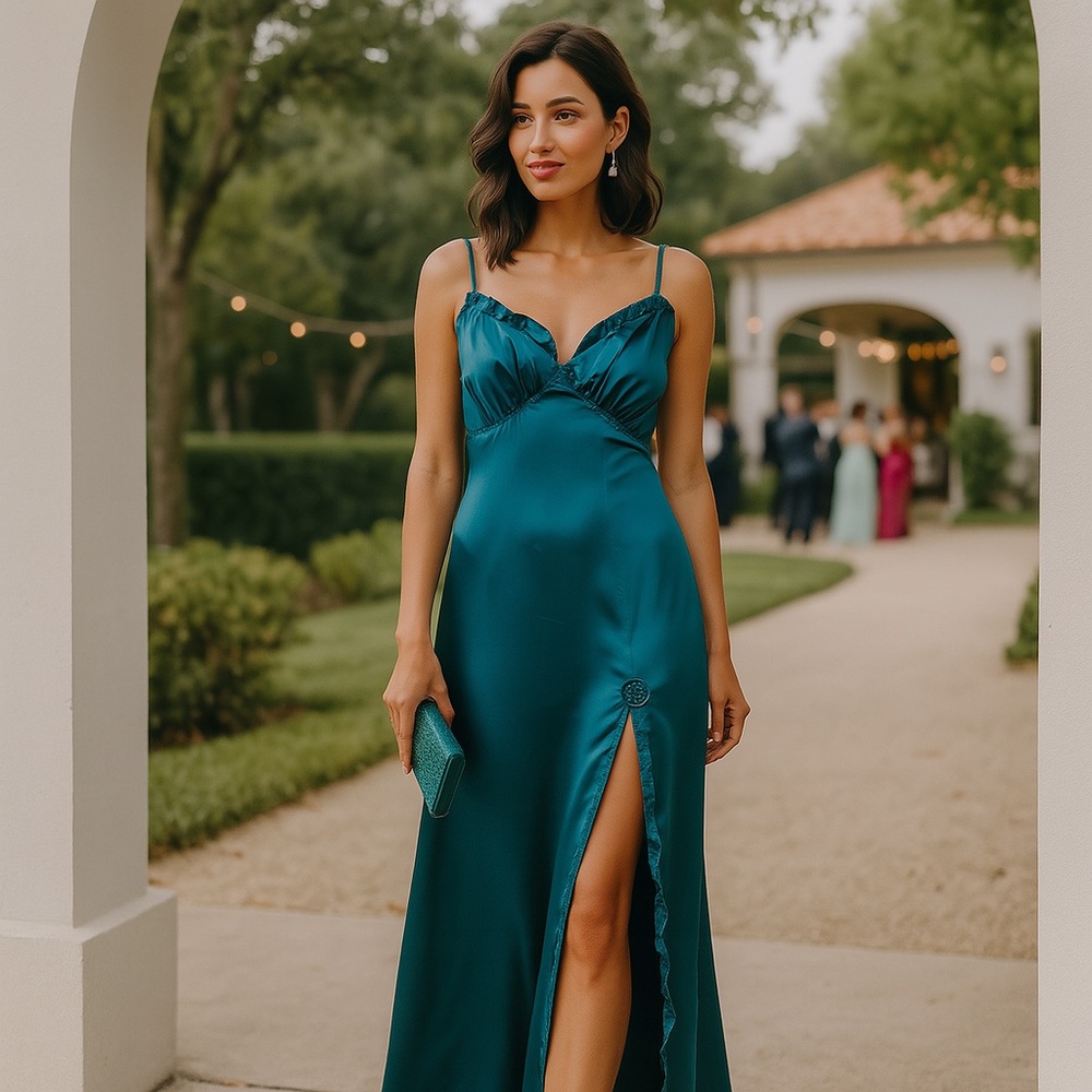 Max Studio Teal Satin Midi Cocktail Dress Size L